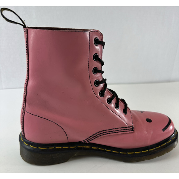 Dr Doc Martens Hincky Smiley Wink Face Acid Pink Combat Boots Lace Up Women's 9 - Picture 11 of 16